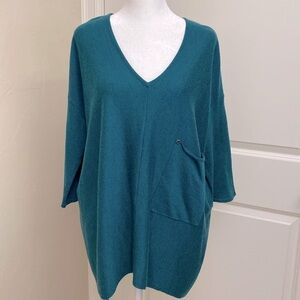 Kerisma Sweater Womens M Wool blend Teal Oversized Lagenlook Patch pocket Artsy
